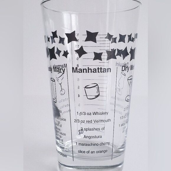 VINTAGE Federal Cocktail Drink Recipe Glass with 5 Recipes Black Print - 6” Tall - Picture 9 of 11